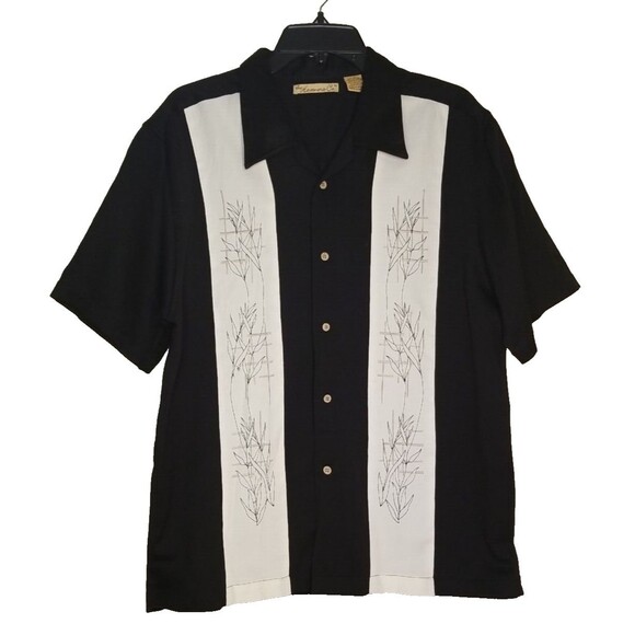 THE HAVANERA CO Shirt Large  Button up Guayabera-Style Hawaiian  Black   A5 - Picture 1 of 5